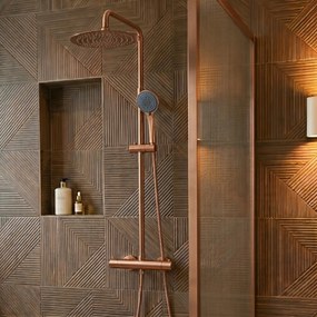 Saniclear Copper opbouw regendouche 30cm met thermostaatkraan en 3 standen handdouche koperkleurig