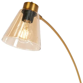 Booglamp brons met marmer en amber glas 3-lichts - Nina Art Deco E27 Binnenverlichting Lamp