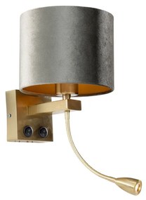 LED Wandlamp brons met velours kap groen 18cm - Brescia Klassiek / Antiek, Modern E27 rond Binnenverlichting Lamp