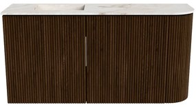 Mondiaz Joya DLux 80cm toiletmeubel ronding rechts walnut met wastafel faye links zonder kraangat frappe