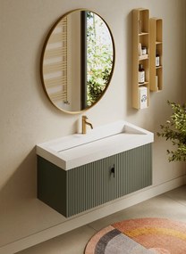 Muebles Calas badmeubel ribbelfront 100cm legergroen met solid surface wastafel met kraangat