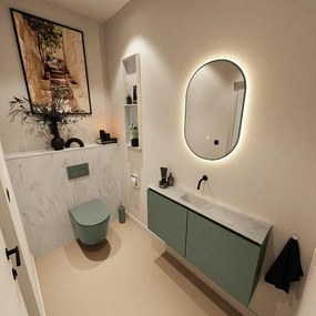 MONDIAZ TURE-DLUX 100cm toiletmeubel Army. EDEN wastafel Opalo positie midden. Zonder kraangat. TUREDX100ARMM0OPA