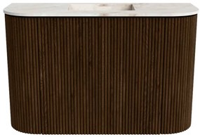 Mondiaz Joya DLux 65cm toiletmeubel ronding links/rechts walnut met wastafel faye midden zonder kraangat frappe