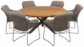 4 Seasons Outdoor Moretti dining set terre met Prado tafel terre met teak blad Ø 160 cm  Tuinset    bruin weerbestendig