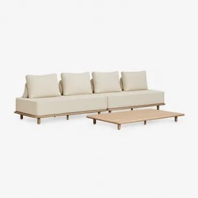 Woonkamerset Met Modulaire 2-zitsbank Van 2 Delen En Salontafel 160x95 Cm In Acacia Portet Lichte Acaciekleur - Sklum