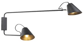 Design wandlamp zwart 2-lichts verstelbaar - Lune Retro E27 Binnenverlichting Lamp