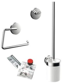 Emco Round Toiletaccessoireset - toiletborstelhouder - open - toiletrolhouder - zonder klep - handdoekhaken - 2 stuks - enkel - chroom 439800100