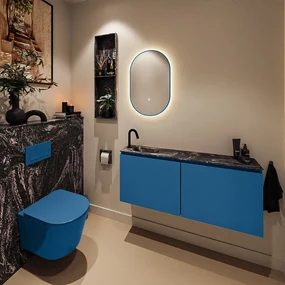 Mondiaz Ture DLux toiletmeubel 120cm jeans met wastafel lava links met kraangat