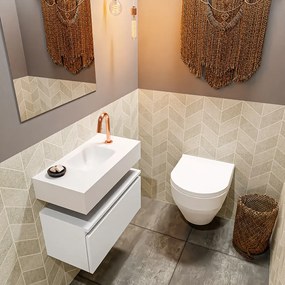 Mondiaz Andor toiletmeubel 60cm mat wit met witte wastafel midden met kraangat