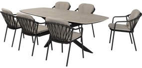 Manitoba Prado dining tuinset 240x105xH75 cm 7 delig antraciet met keramisch deens ovaal blad Taste 4SO