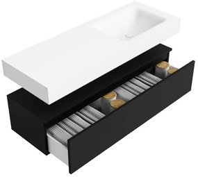 Zaro Alan badmeubel 130cm urban 1 lade met vrijhangende wastafel cloud rechts zonder kraangat talc
