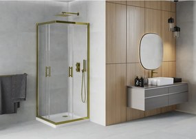 Mexen Rio vierkante douchecabine 90 x 90 cm, transparant, goud + Flat douchebak, wit - 860-090-090-50-00-4010G