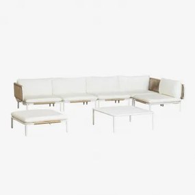 Tuinset Met 5-delige Modulaire Hoekbank, Salontafel En Poef Van Roubly-staal Beige Amandelroos - Sklum