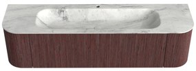 Mondiaz Kurve-dlux 170cm badmeubel ronding links/rechts ruby met 1 lade en 2 deuren en wastafel big large midden 1 kraangat opalo