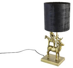 Stoffen Vintage tafellamp messing met kap zwart 20 cm - Animal Hjort TreOosters E27 rond Binnenverlichting Lamp