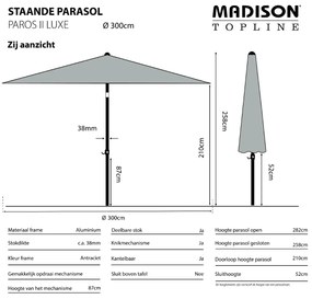 Madison Paros 2 luxe stokparasol - 300 cm. - Taupe