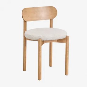 Set Van 4 Bianca Gestoffeerde Eiken Eetkamerstoelen Natuurlijk Hout & Crèmebeige Boucléstof - Sklum