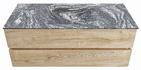 Mondiaz Vica DLux badmeubel 120cm washed oak 2 lades met wastafel lava midden 1 kraangat