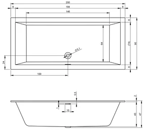 Riho Rethink Cubic inbouw ligbad 200x90cm wit mat met Fall overloop
