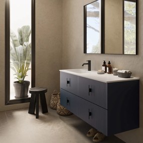 Muebles Avila badmeubel ribbelfront 120cm marine blauw met wastafel links met kraangat