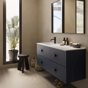 Muebles Avila badmeubel ribbelfront 120cm marine blauw met wastafel links met kraangat