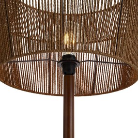 Vloerlamp walnoot hout met bruine papieren touw kap 50/50/30 - Mels