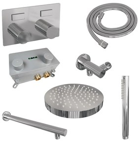 Brauer Stripe inbouw regendouche met 25cm hoofddouche, rechte muurarm en staafhanddouche set 25 chroom