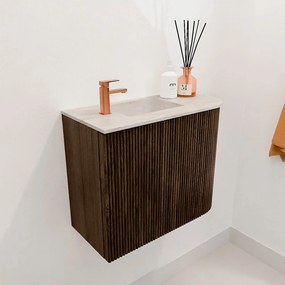 Mondiaz Joya DLux 50cm toiletmeubel ronding rechts walnut met wastafel faye links 1 kraangat ostra