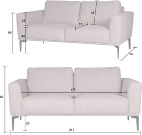 3 zitsbank - Tulp - stof Sorro lichtgrijs 90