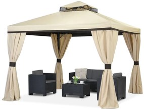 Tuinpaviljoen met gordijnen Valencia 3x3m crème Garden Point