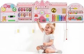 VEVOR Montessori Busy Board 14-in-1 Sensorisch Wandactiviteitenbord in Kasteelvorm, Motorisch Speelgoed voor Educatie &amp; Vroege Ontwikkeling van Kinderen, Gemaakt van MDF-platen, met Xylofoon, Klok, Tandwielen &amp; Leerelementen