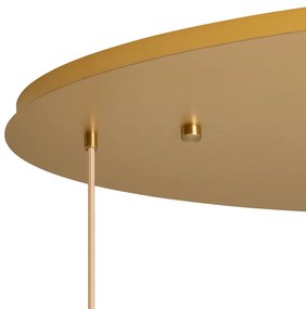 Art deco hanglamp messing met ovale plafondplaat en amber glas 6-lichts - Douglass