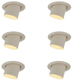 Set van 6 inbouwspots beige GU10 50mm rond draai- en kantelbaar - Installa