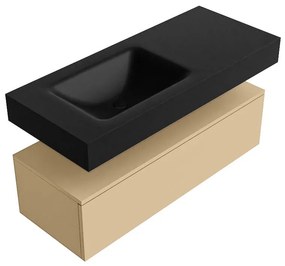 Zaro Alan badmeubel 110cm sand met 1 lade en vrijhangende wastafel links zonder kraangat zwart mat