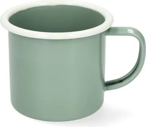 Beker met oor, emaille, grijsgroen/wit, Ø8 cm