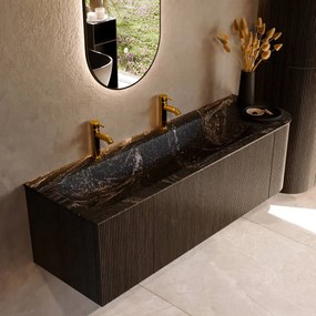Mondiaz Kurve-dlux 145cm badmeubel ronding rechts shadow met 1 lade en deur en wastafel big large links 2 kraangaten lava