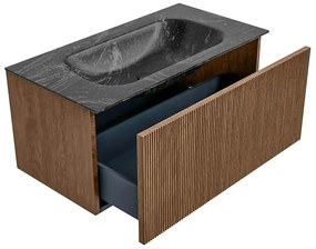 Mondiaz Kurve-dlux 90cm badmeubel walnut met 1 lade en wastafel big small midden zonder kraangat lava