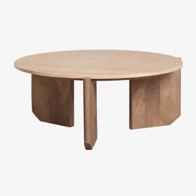Ronde Salontafel Van Natuursteen En Mangohout Lavinia Ø70 Cm & Travertijn & Rustiek Mangohout - Sklum