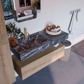 Mondiaz Alan DLux badmeubel 110cm washed oak 1 lade met wastafel lava links 1 kraangat