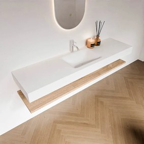 Zaro Alan badmeubel 170cm met planchet washed oak en vrijhangende wastafel cloud midden 1 kraangat talc