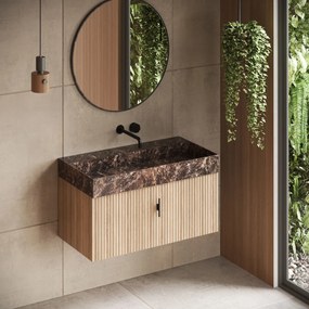 Muebles Zahora badmeubel ribbelfront 100cm naturel eiken met Dark Emperador wastafel zonder kraangat