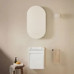 Badkamermeubelset In Hout Met Geïntegreerde Wastafel Narek Wit & Ovaal Met Opbergruimte Zwart 50x90 Cm Oricsa & Zonder Kraan & ↔︎ 40 - Sklum