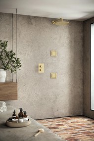 Saniclear Brass inbouwregendouche 20cm met vierkante massagejets en wandarm geborsteld messing - mat goud