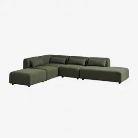 4-delige Modulaire Hoekbank Met Rechter Chaise Longue En Poef Fogler Teddystof Saliegroen - Sklum