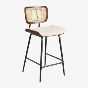 Hoge Kruk In Hout, Rotan En Raysa-kunstleer Donker Hout & ↑65 Cm & Kunstleren Gebroken Wit - Sklum