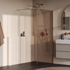 Brauer Oblivion inloopdouche bronsglas 90cm met 30cm zijwand koper geborsteld PVD