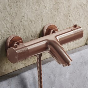 Saniclear Copper Curved thermostatische opbouw badkraan met handdouche geborsteld koper