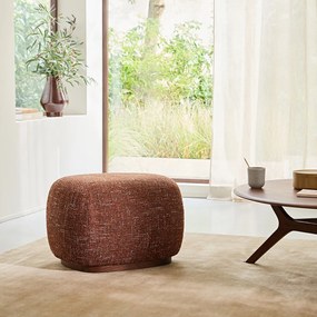 Voetsteun, stoffen poef en onderstel van massief notenhout, JERRY