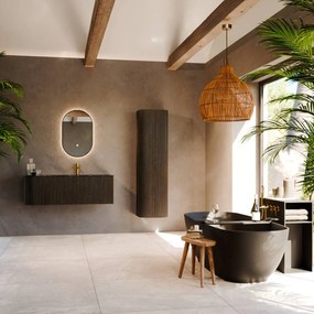 Mondiaz Kurve-dlux 125cm badmeubel ronding links shadow met 1 lade en deur en wastafel big medium kraangat rechts lava