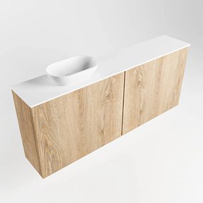 Mondiaz Fowy toiletmeubel 120cm washed oak met witte waskom links en kraangat